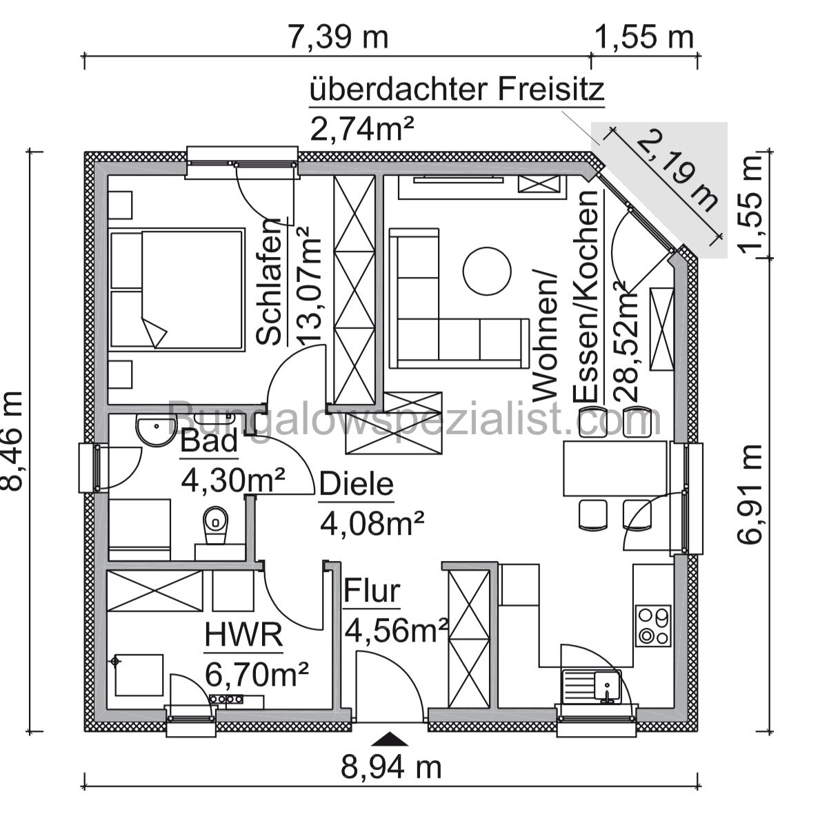 Minibungalow vom Bungalowspezialisten mit PV
