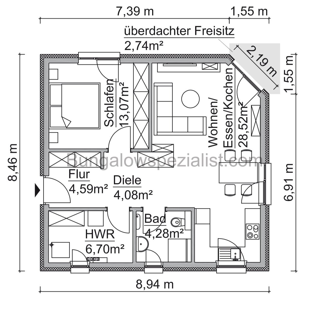 Minibungalow vom Bungalowspezialisten mit PV