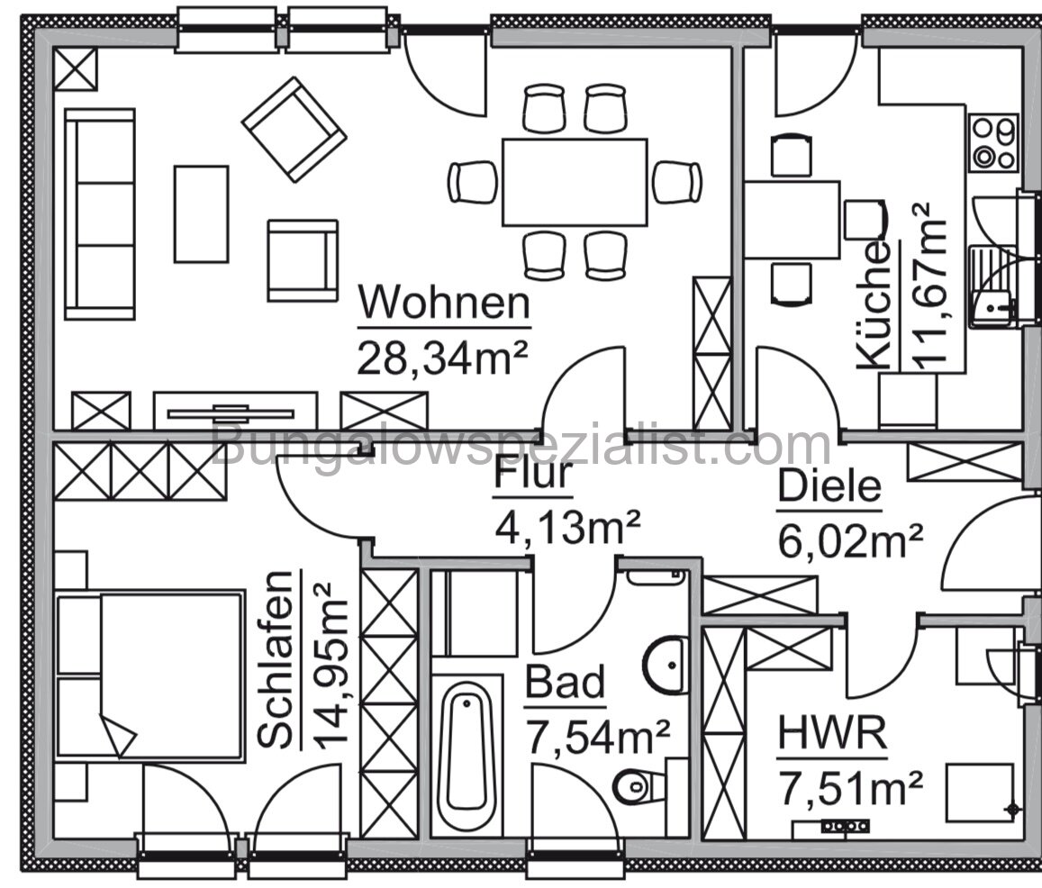 Kompakter Bungalow ( 81 Qm) vom Bungalowspezialisten mit FB / WP / PV