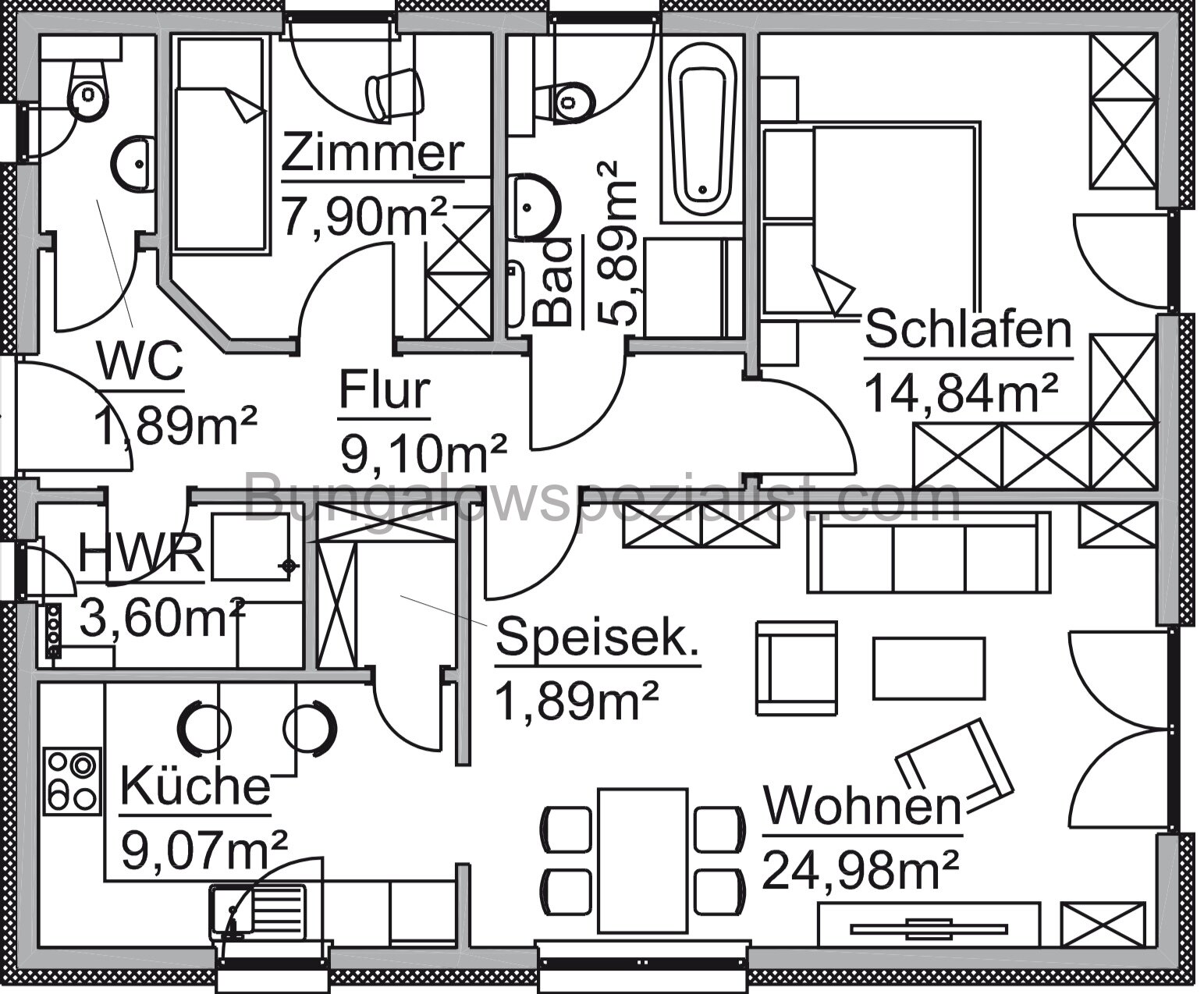 Kompakter Bungalow vom Bungalowspezialisten 3 Zi / FB/ WP / PV