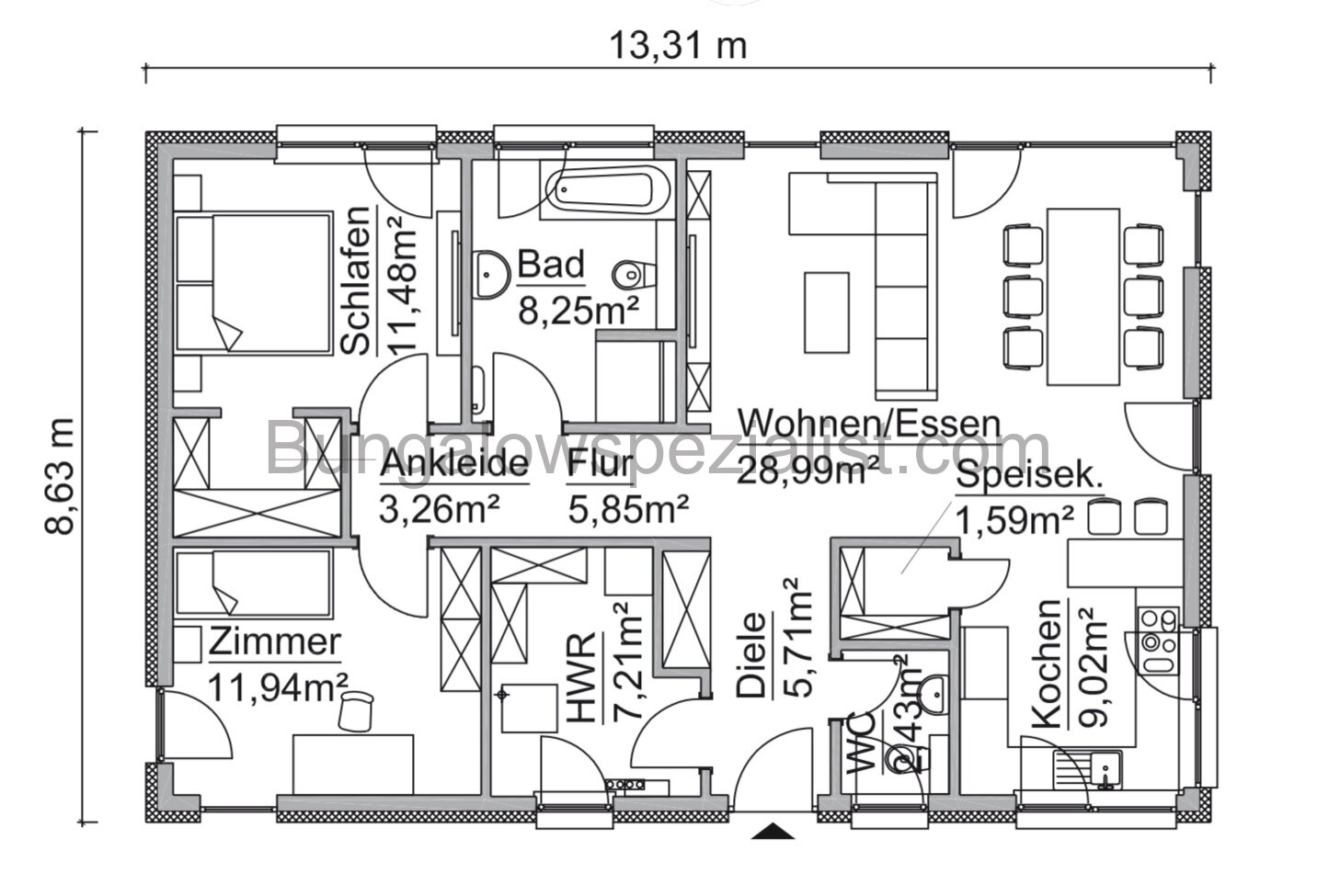 Bungalow (95 Qm) vom Bungalowspezialisten / Seniorengerecht / PV / FB / WP / Schlüsselfertig