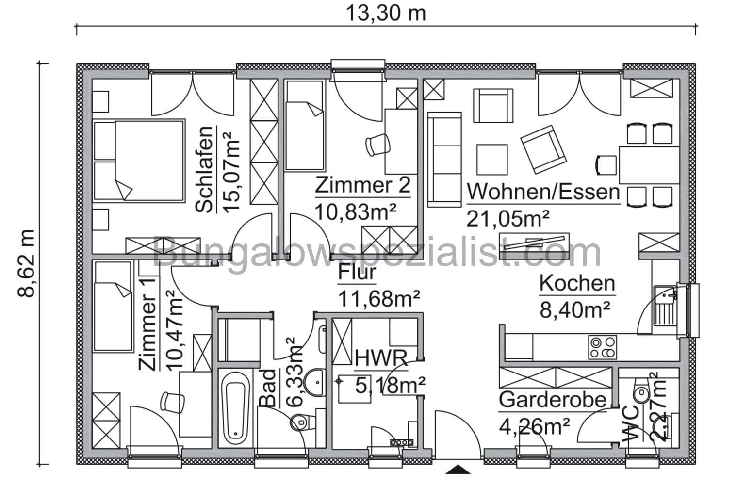 Bungalow (95 Qm) vom Bungalowspezialisten / 4 Zi / Seniorengerecht / PV / FB / WP / Schlüsselfertig
