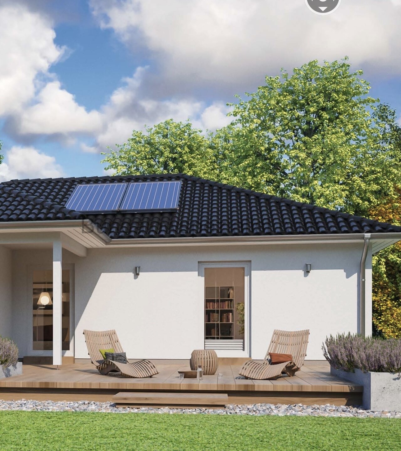 Winkelbungalow (115 Qm) vom Bungalowspezialisten / barrierearm / FB / WP / PV- Anlage