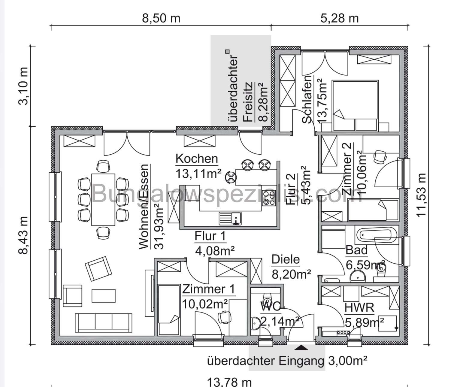 Winkelbungalow 122 Qm vom Bungalowspezialisten barrierefrei / PV- Anlage / FB / WP / Schlüsselfertig