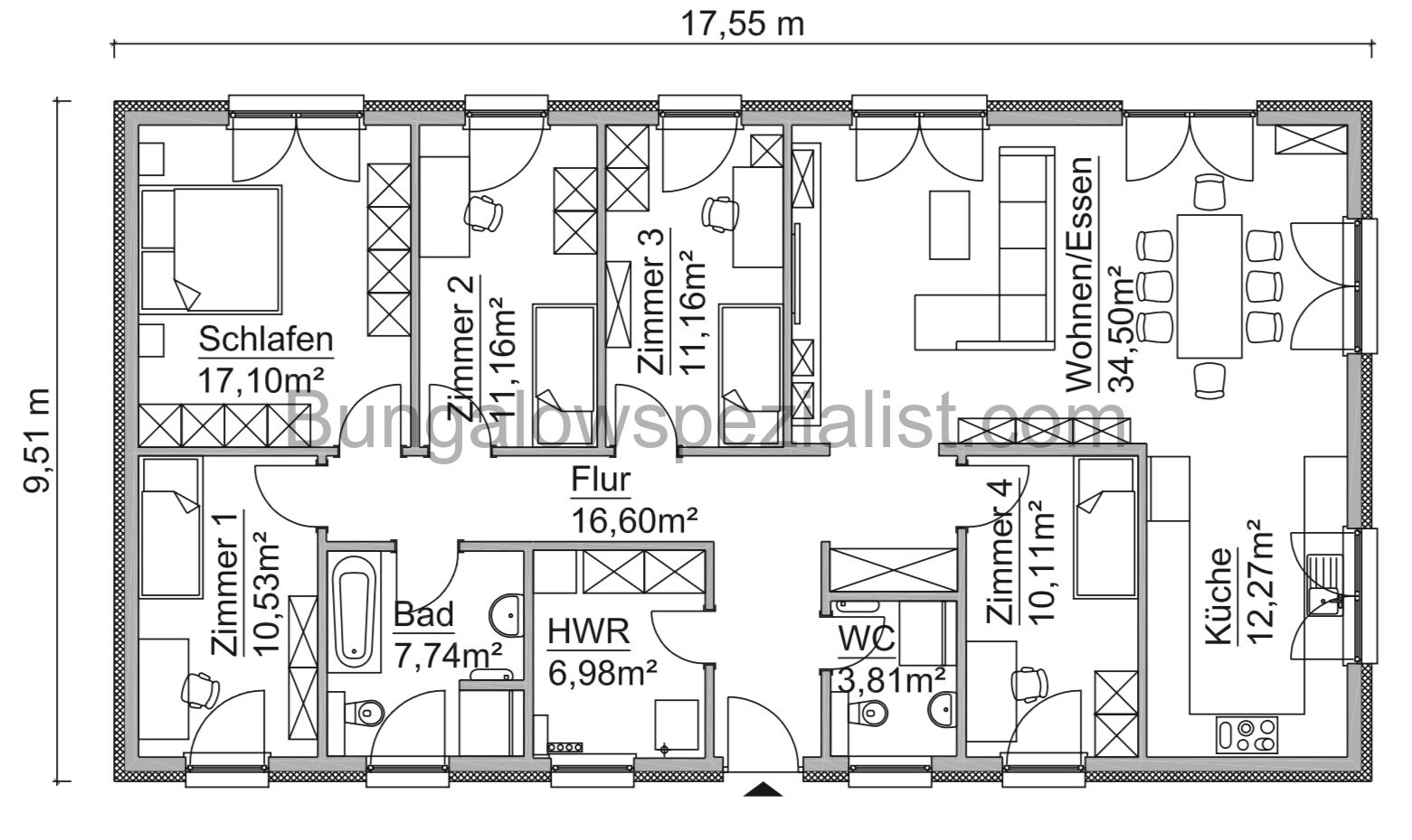 Familienbungalow 141 Qm vom Bungalowspezialisten Schlüsself. / FB / WP / PV- Anlage