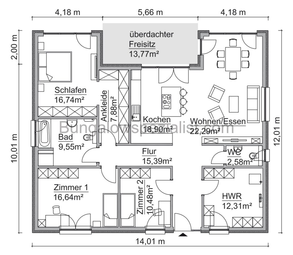 Bungalow mit Freisitz (147 Qm) vom Bungalowspezialisten PV- Anlage / FB / WP Schlüsselfertig