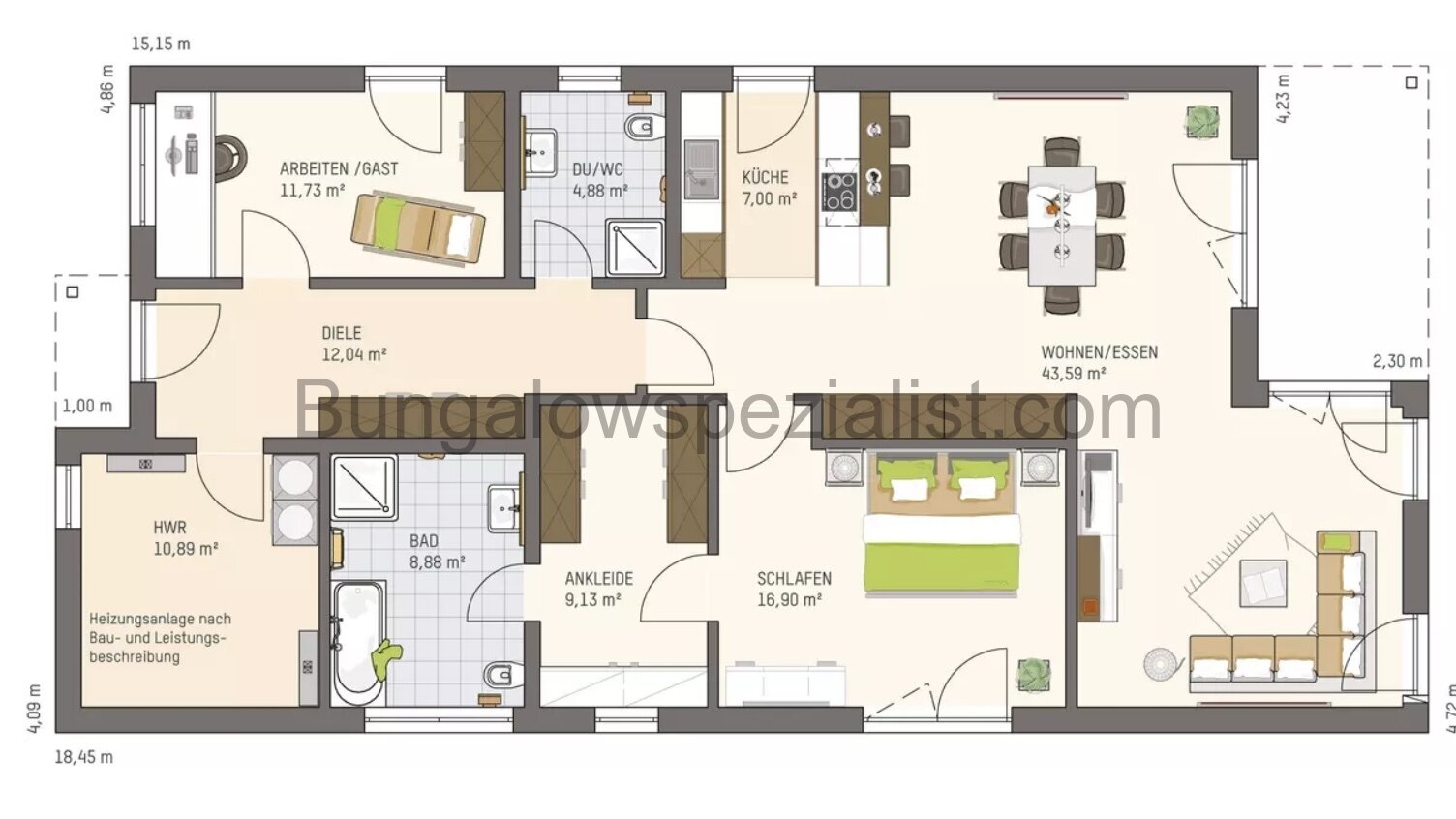 Bungalow mit raffiniertem Grundriss 125 Qm vom Bungalowspezialisten PV- Anlage / FB / WP