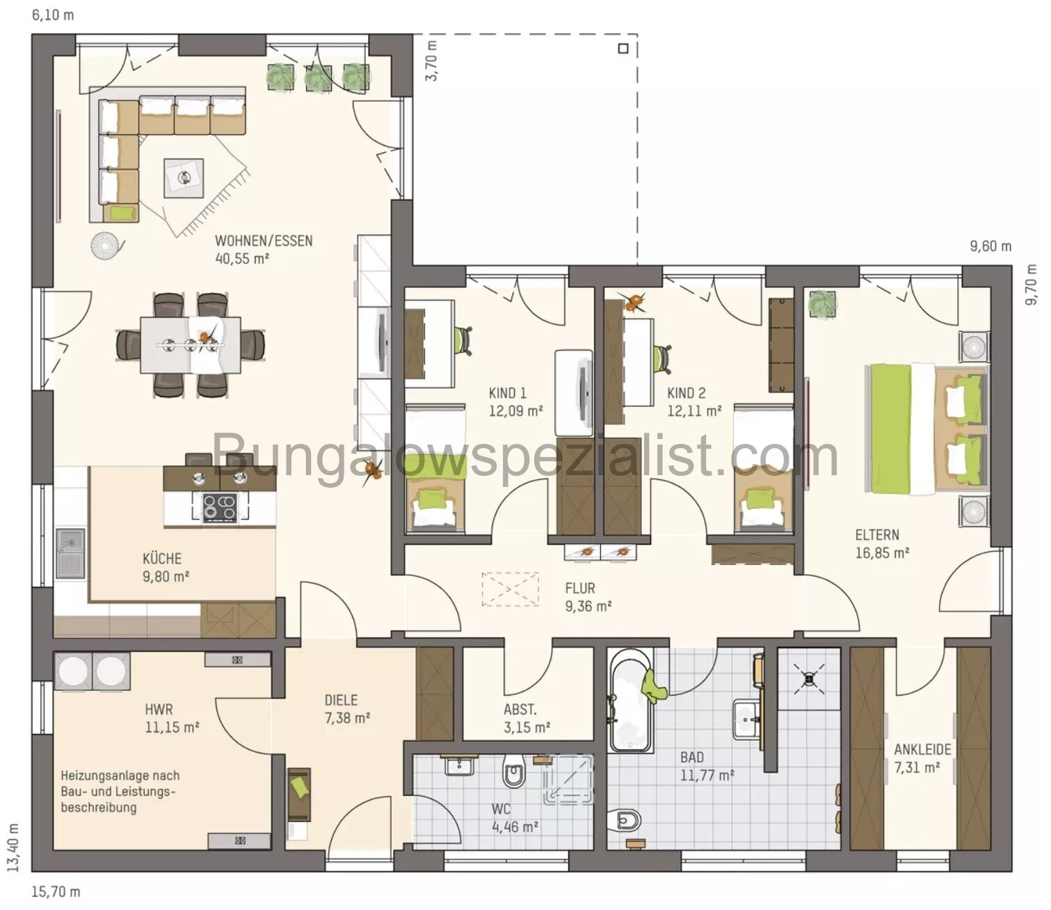 Winkelbungalow 4 Zi. / 145 Qm / vom Bungalowspezialisten Schlüsself. WP / PV- Anlage / FB