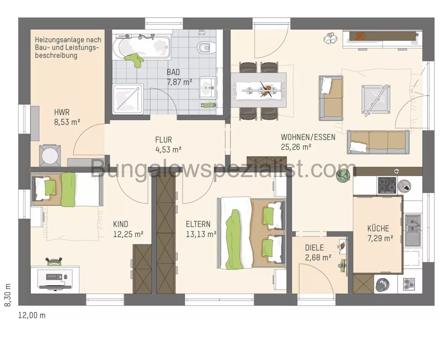 Bungalow 81 Qm 3 Zi. mit Grundstück monatliche Finanzierungsrate 1.186,-- in Hillei barrierearm / PV- Analge / FB / WP / Schlüsself.