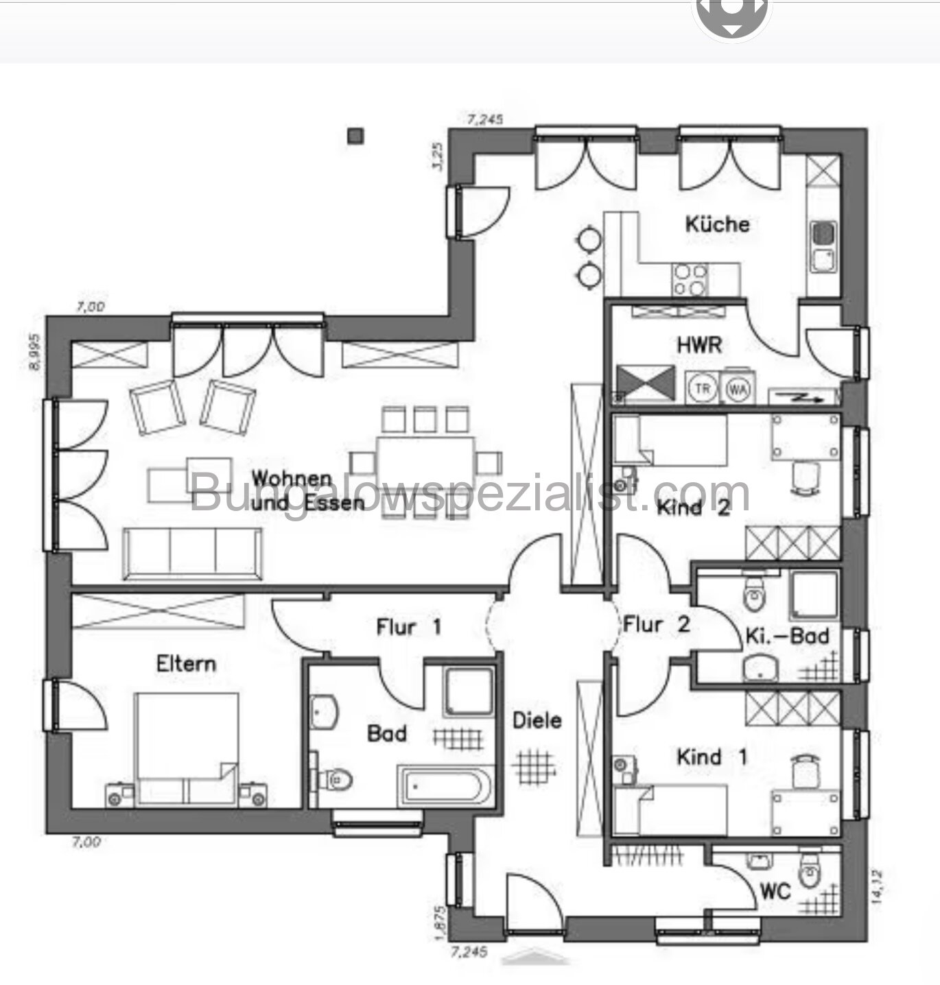 Familienbungalow 140 qm / 4 Zi / Einbauküche / 2 Bäder / PV- Anlage / W<p / FB